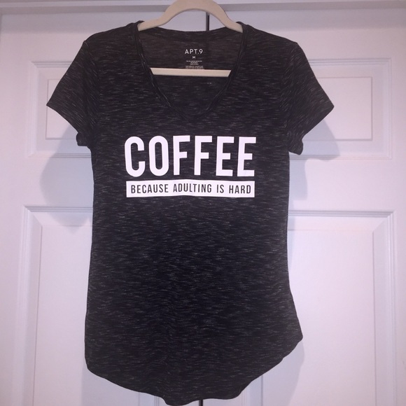 Apt 9 Graphic V-Neck Tee with Coffee Slogan Grey - Picture 2 of 4